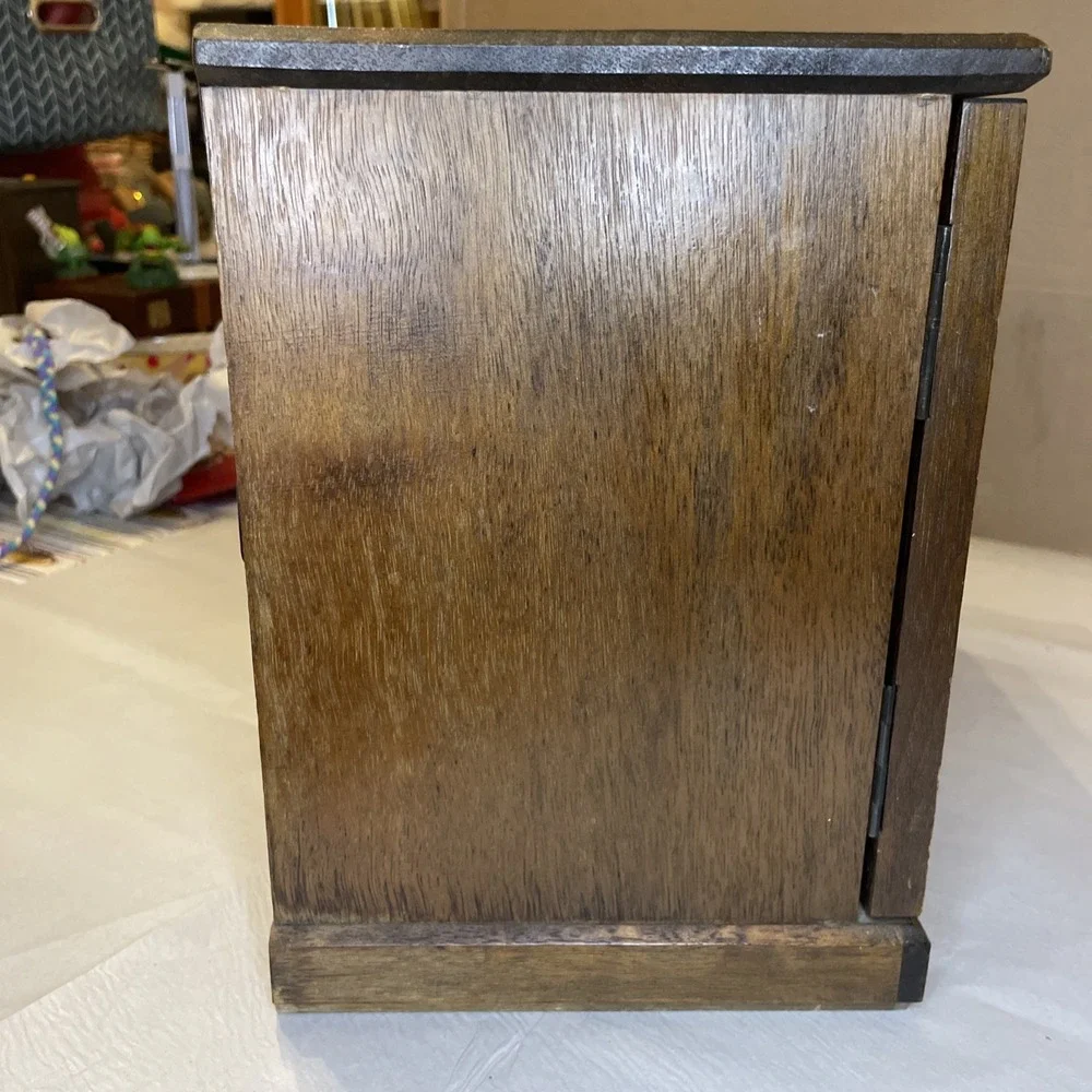 Large Wooden Chest Jewelry Box, Swing Open Doors, 6 Drawers, Mele‎ Japan Carved